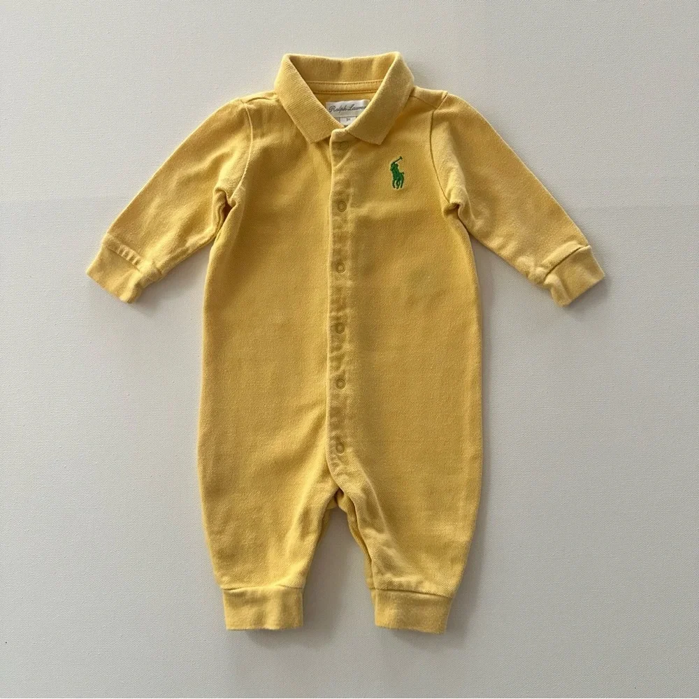 Ralph Lauren 3 Months Baby Boy Yellow Polo One-Piece Romper Spring Easter